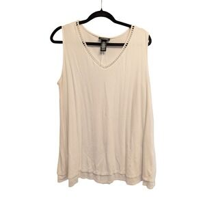 AnyWear by Catherines White V-Neck Crochet Trim Tiered Tank Top Womens 0X 14/16W
